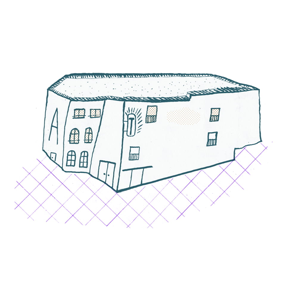 Artistic drawing of block A-T, made by Chiara Lammens