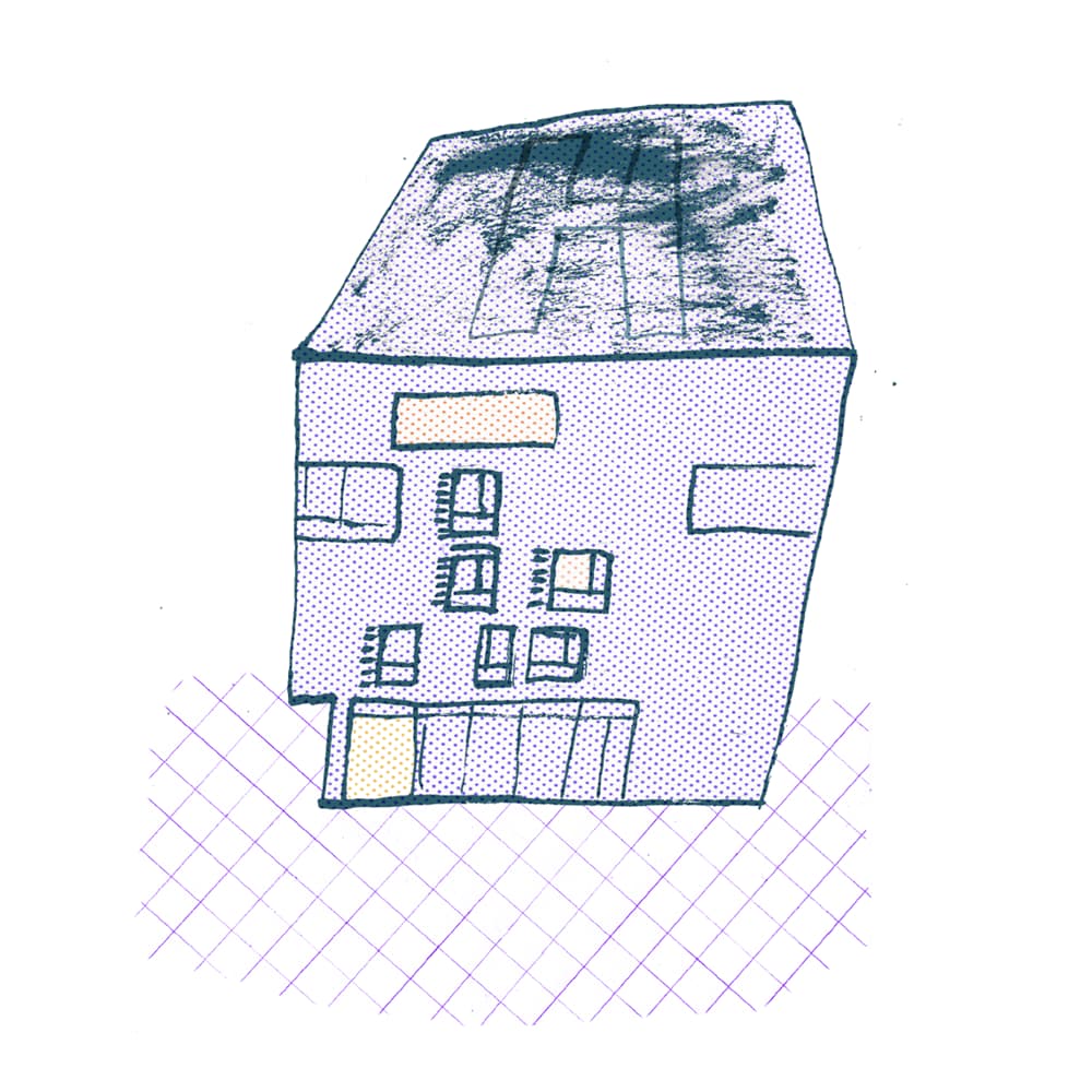 Artistic drawing of block A-T, made by Chiara Lammens